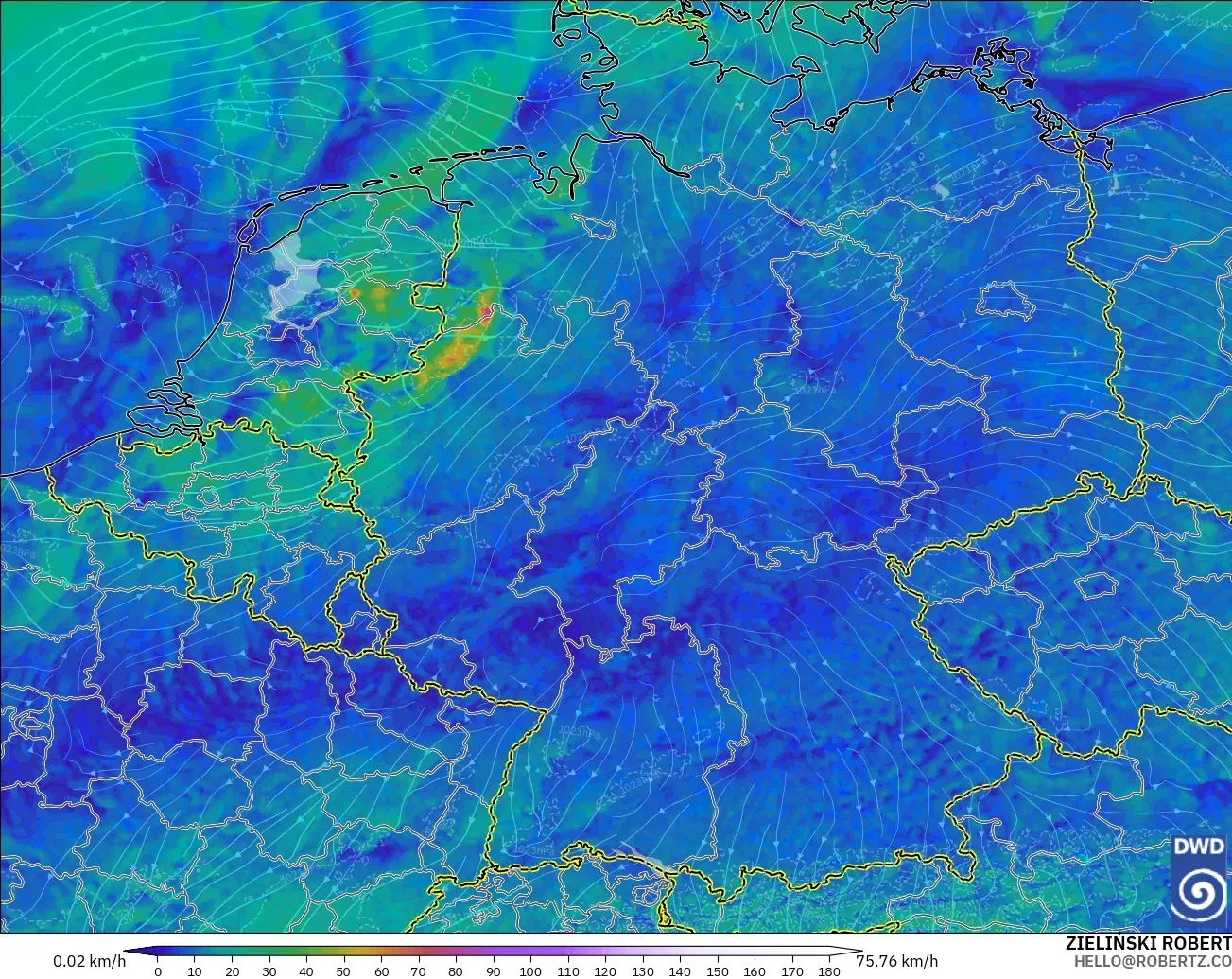 ICON Alemania 2 km modelo - Alemania, Viento a 10 m