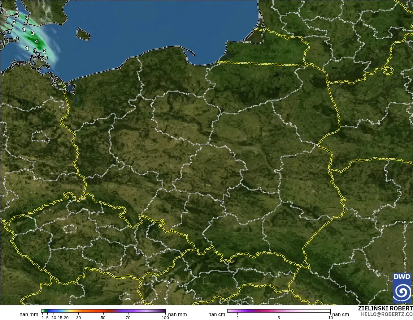 ICON Alemania 2 km modelo - Polonia, Precipitación, nubes y presión