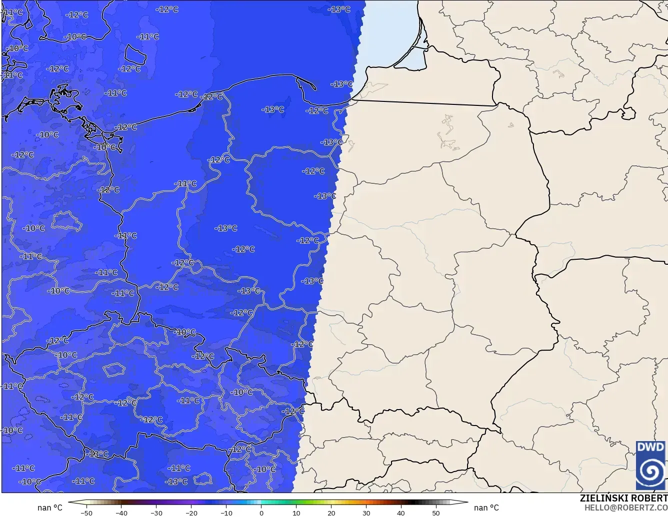 ICON Alemania 2 km modelo - Polonia, Temperatura a 500 hPa