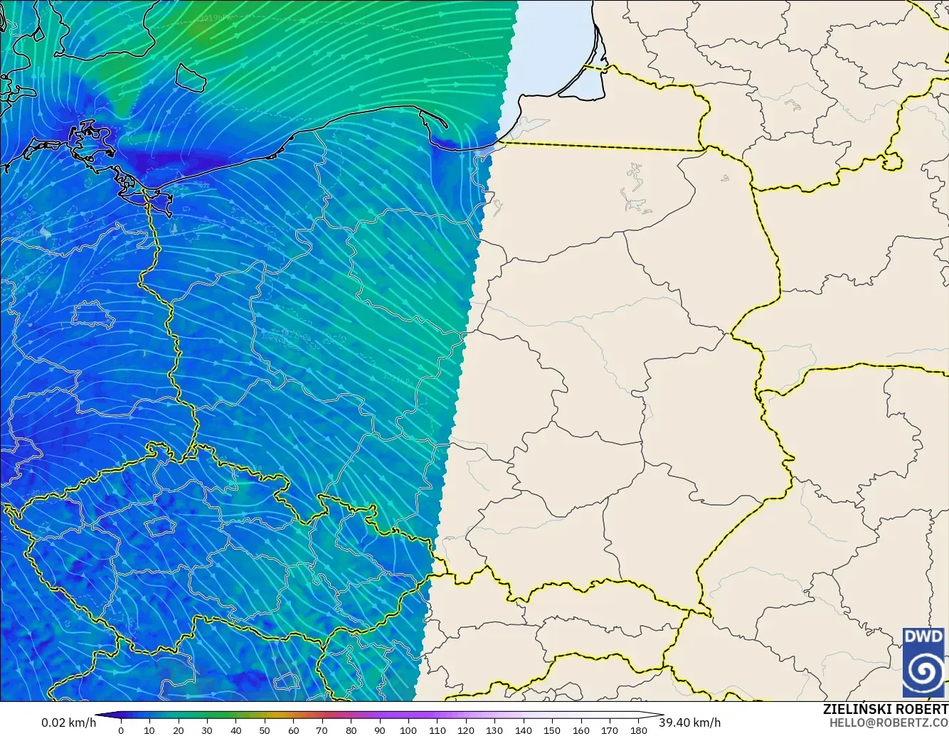 ICON Alemania 2 km modelo - Polonia, Viento a 10 m