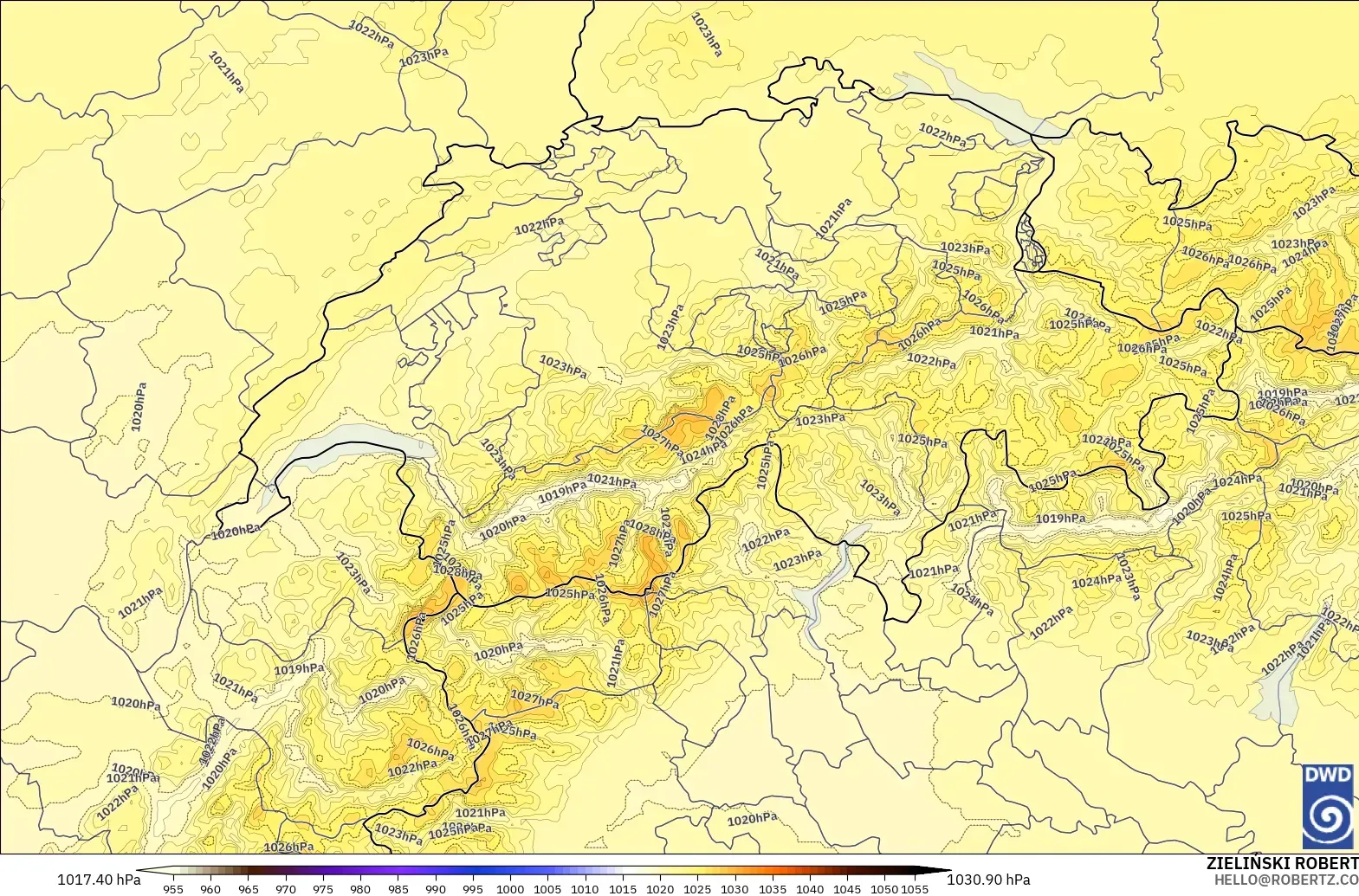 ICON Alemania 2 km modelo - Suiza, Presión