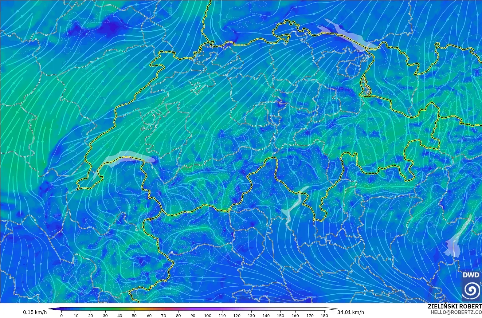 ICON Alemania 2 km modelo - Suiza, Viento a 10 m