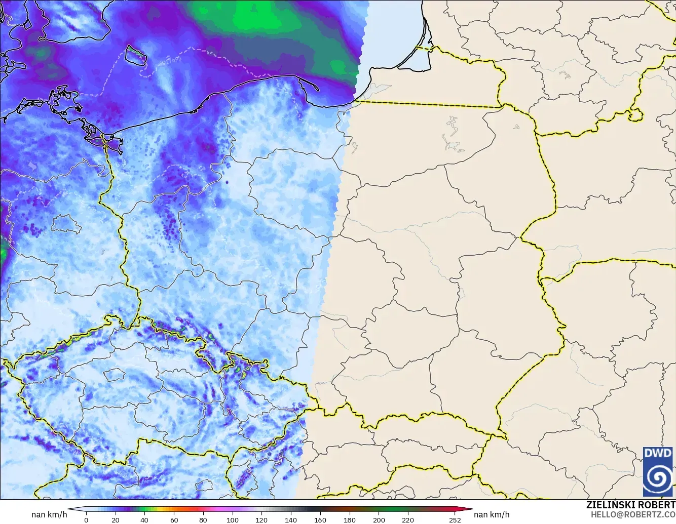 ICON Alemania 2 km modelo - Polonia, Ráfagas de viento