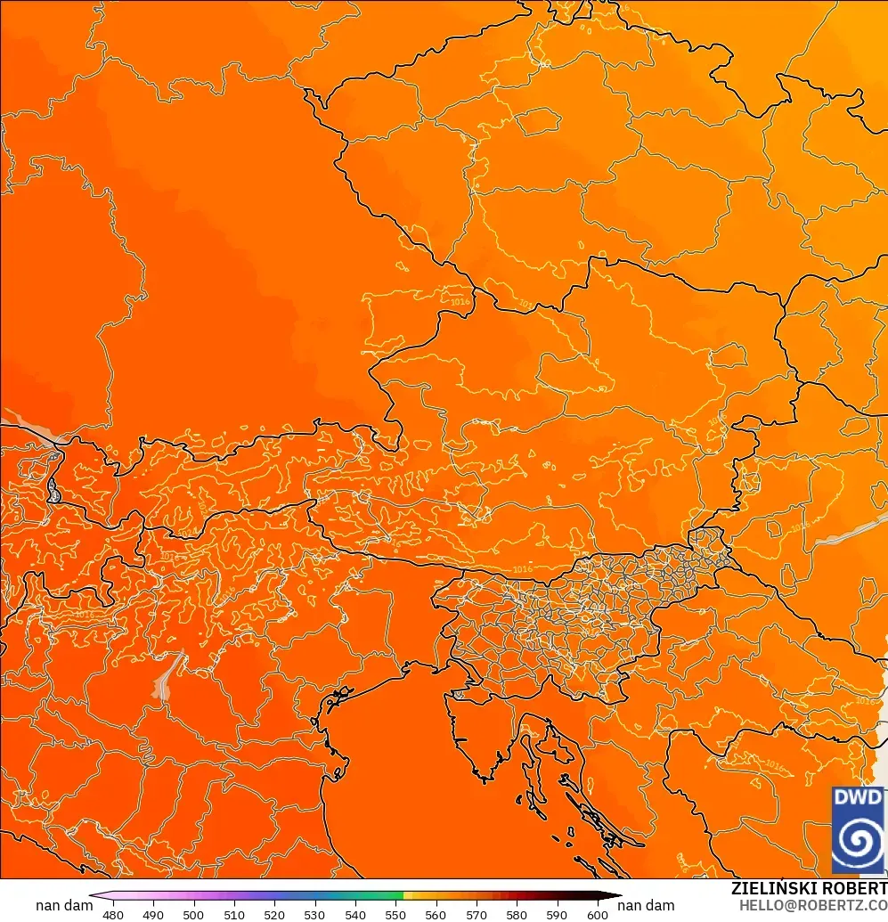 ICON Alemania 2 km modelo - Austria, Altura geopotencial a 500 hPa