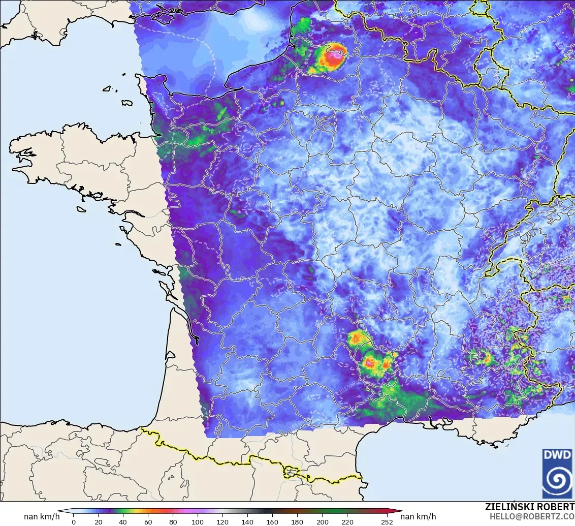 ICON Alemania 2 km modelo - Francia, Ráfagas de viento