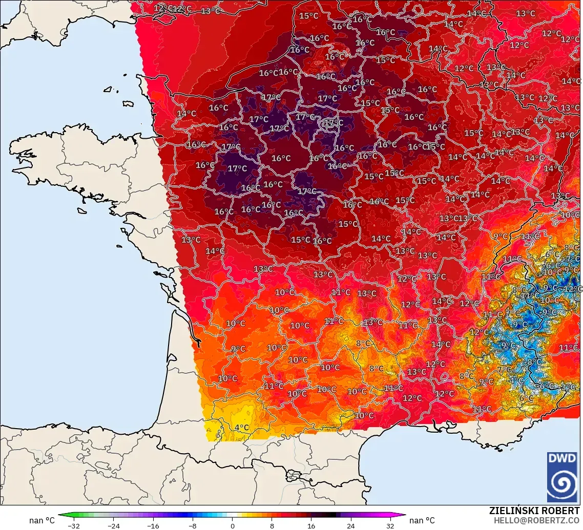 ICON Alemania 2 km modelo - Francia, Anomalía de temperatura a 850 hPa
