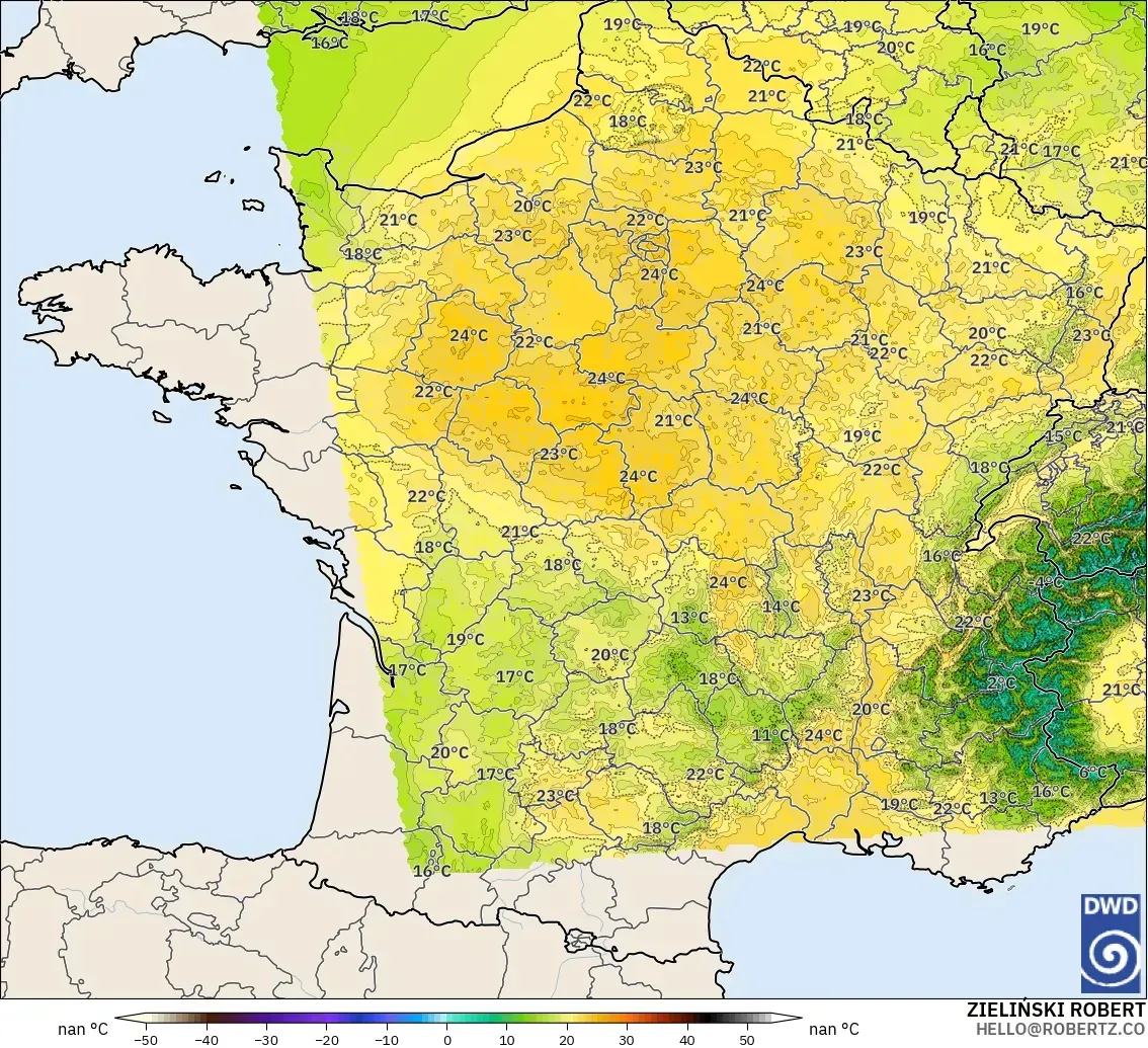 ICON Alemania 2 km modelo - Francia, Temperatura a 850 hPa