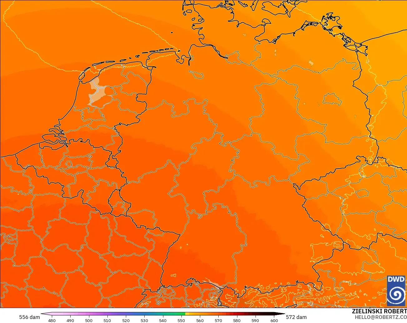 ICON Alemania 2 km modelo - Alemania, Altura geopotencial a 500 hPa
