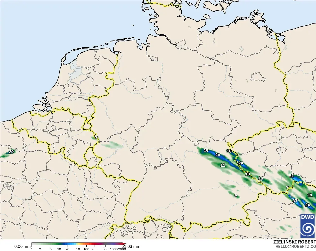 ICON Alemania 2 km modelo - Alemania, Acumulación de precipitación
