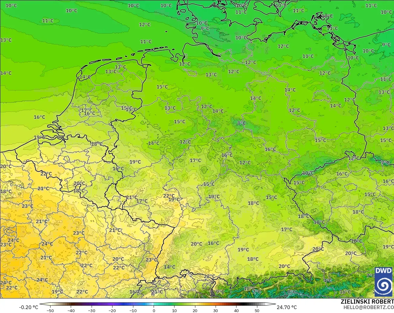ICON Alemania 2 km modelo - Alemania, Temperatura a 850 hPa