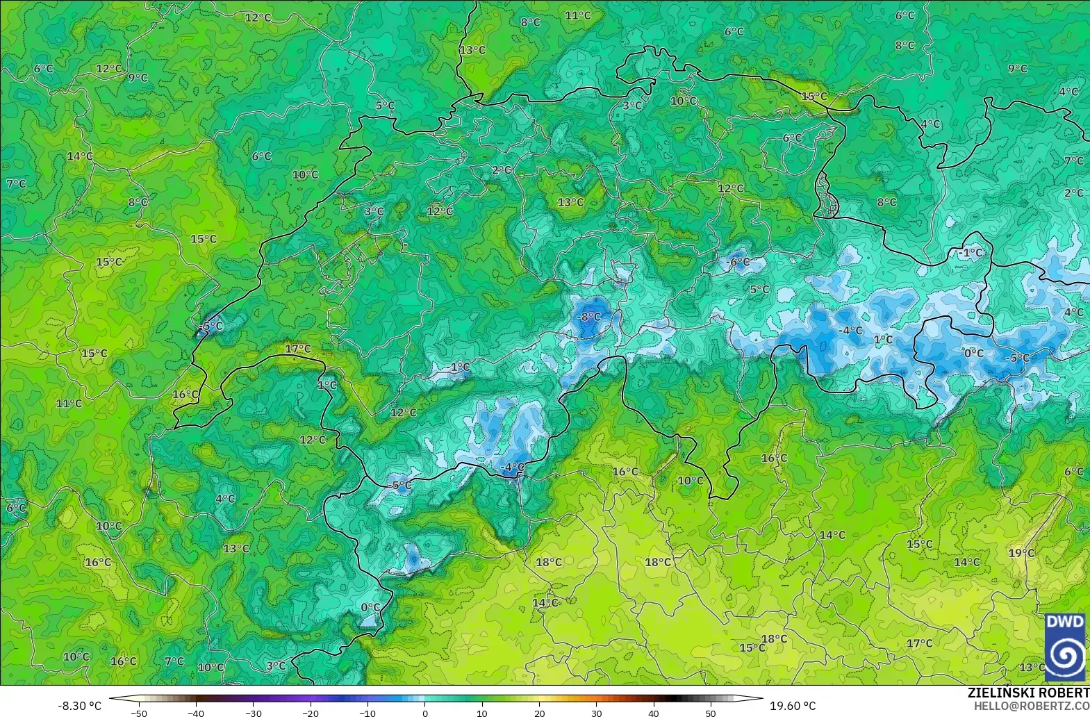 ICON Alemania 2 km modelo - Suiza, Punto de rocío a 2 m