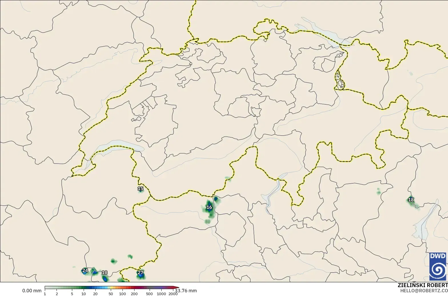 ICON Alemania 2 km modelo - Suiza, Acumulación de precipitación