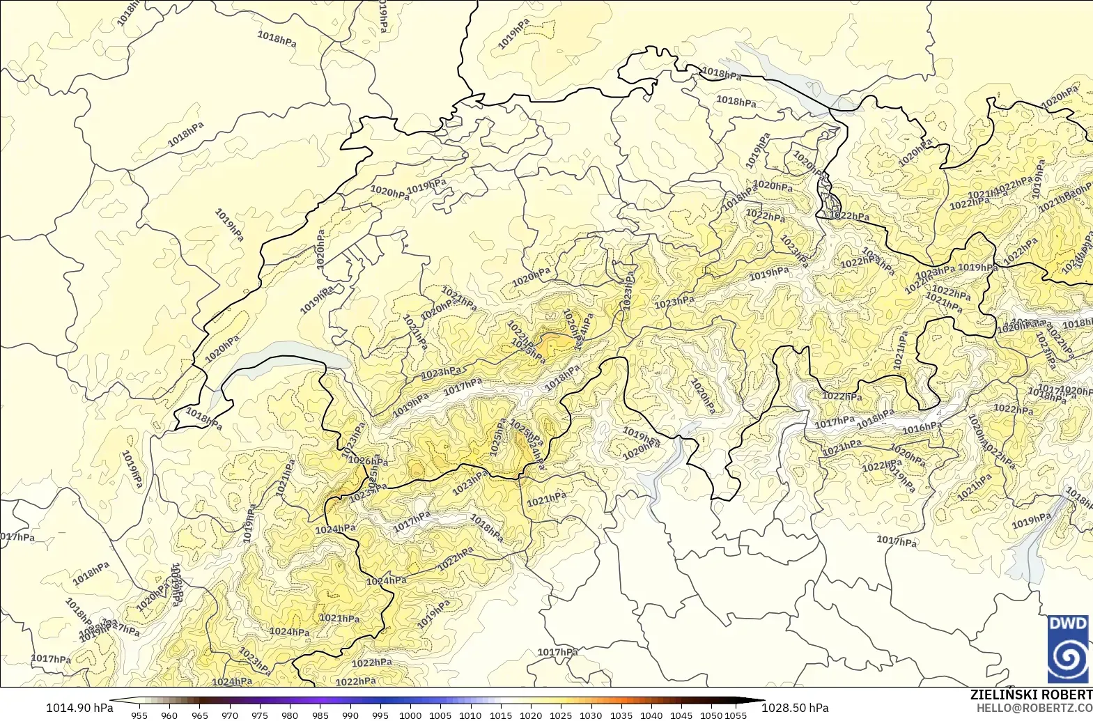 ICON Alemania 2 km modelo - Suiza, Presión