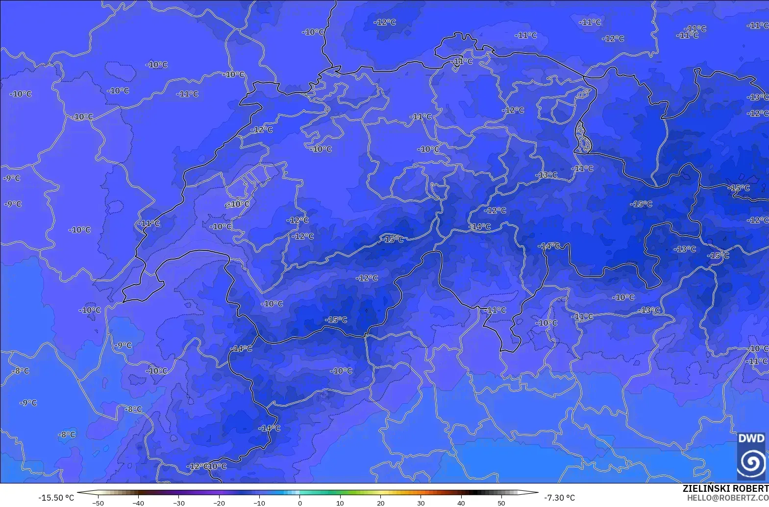 ICON Alemania 2 km modelo - Suiza, Temperatura a 500 hPa