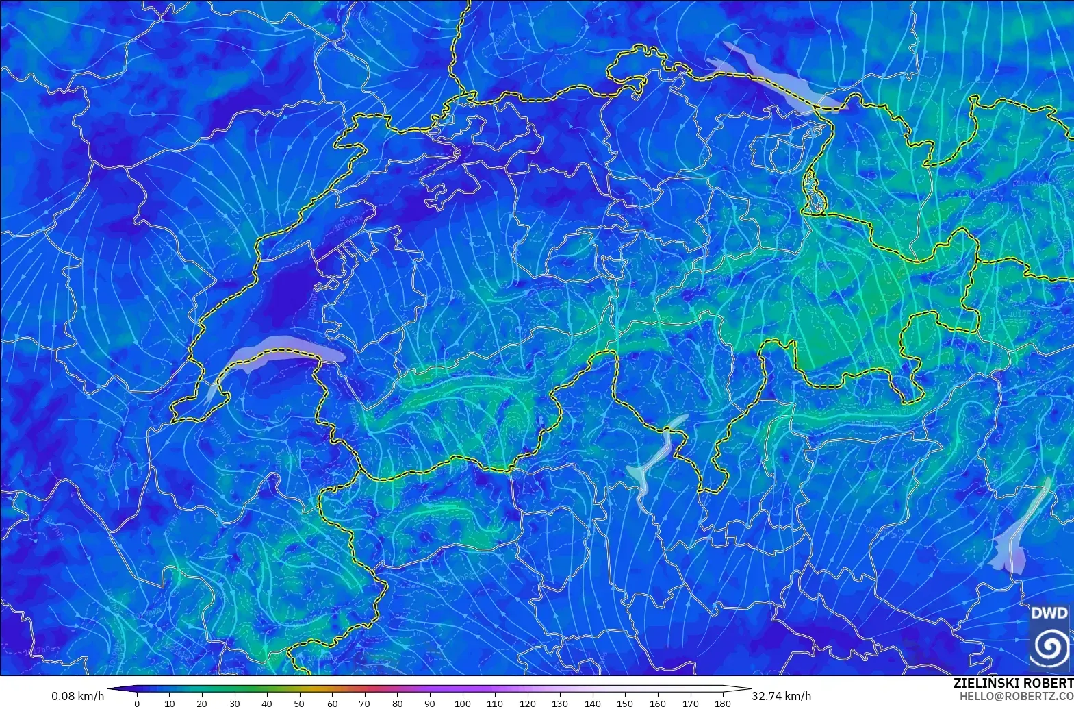 ICON Alemania 2 km modelo - Suiza, Viento a 10 m
