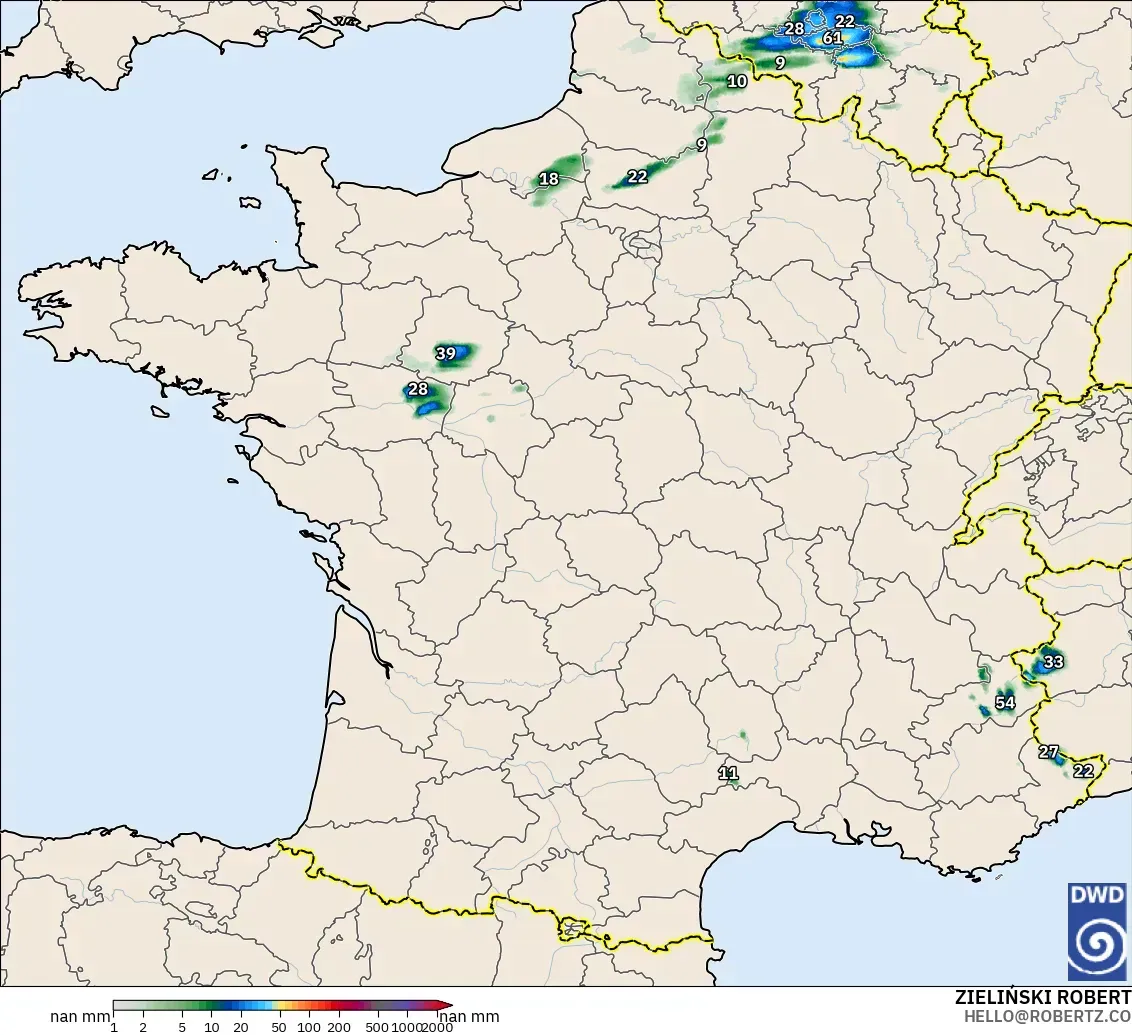 ICON Alemania 2 km modelo - Francia, Acumulación de precipitación