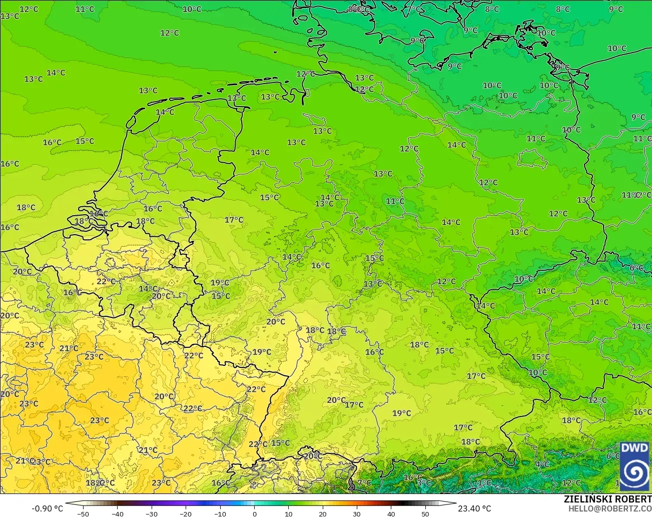 ICON Alemania 2 km modelo - Alemania, Temperatura a 850 hPa