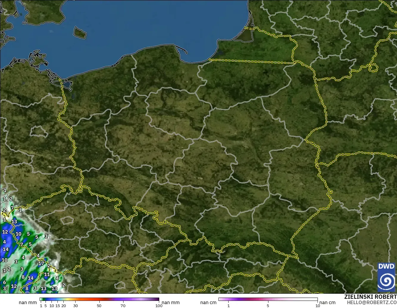 ICON Alemania 2 km modelo - Polonia, Precipitación, nubes y presión