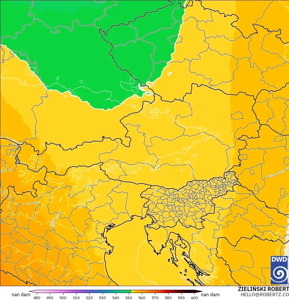 ICON Alemania 2 km modelo - Austria, Altura geopotencial a 500 hPa