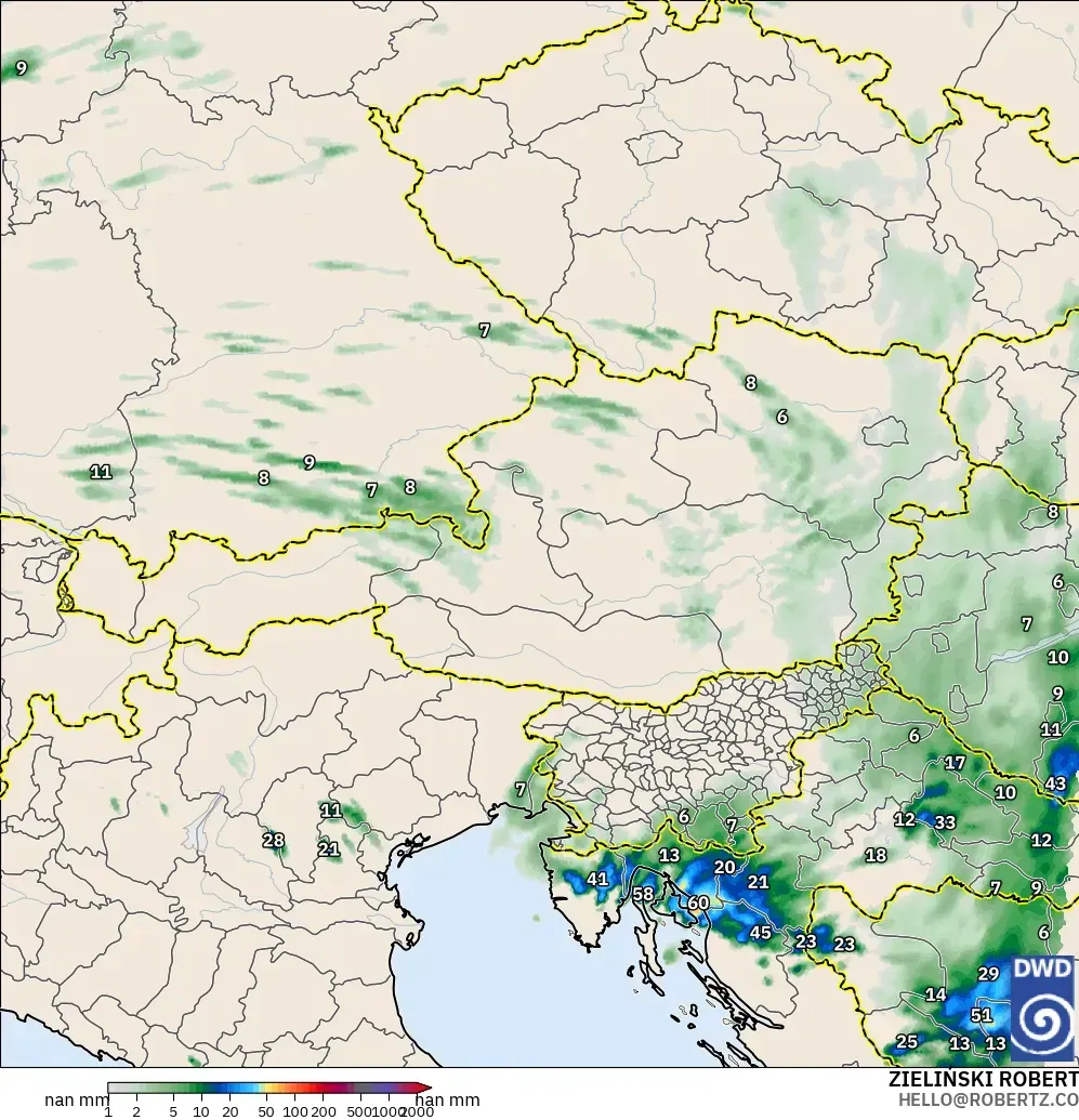 ICON Alemania 2 km modelo - Austria, Acumulación de precipitación
