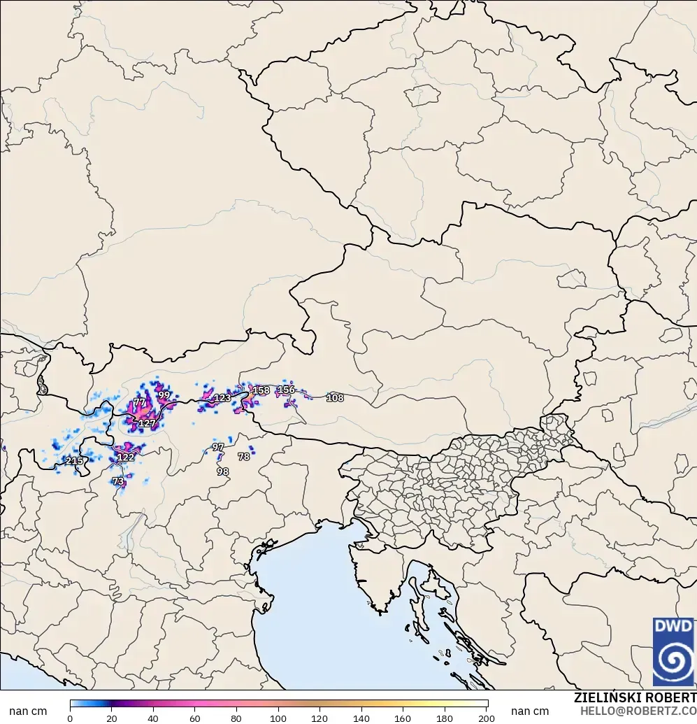 ICON Alemania 2 km modelo - Austria, Profundidad de nieve