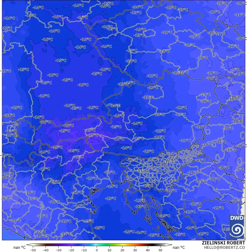 ICON Alemania 2 km modelo - Austria, Temperatura a 500 hPa