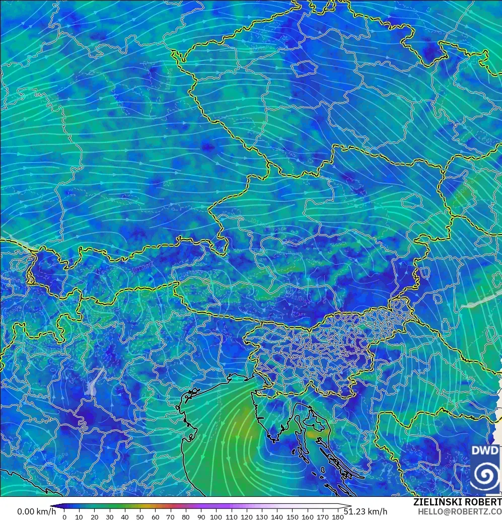 ICON Alemania 2 km modelo - Austria, Viento a 10 m