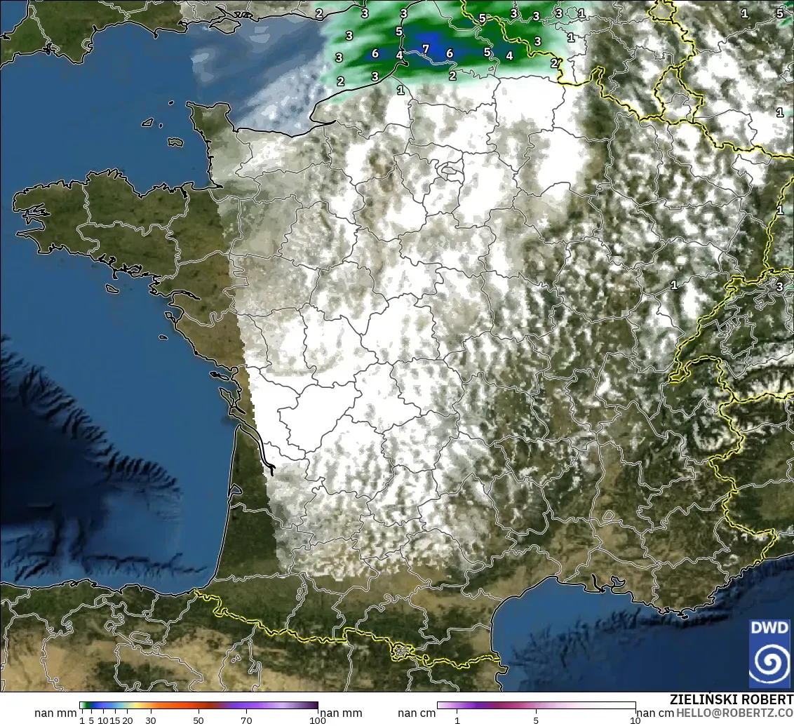 ICON Alemania 2 km modelo - Francia, Precipitación, nubes y presión