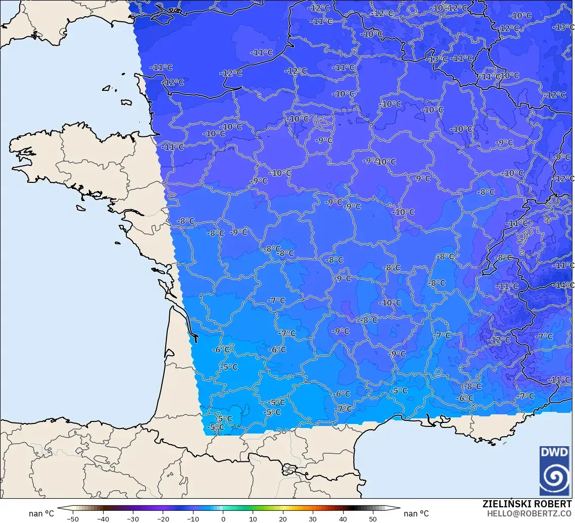 ICON Alemania 2 km modelo - Francia, Temperatura a 500 hPa