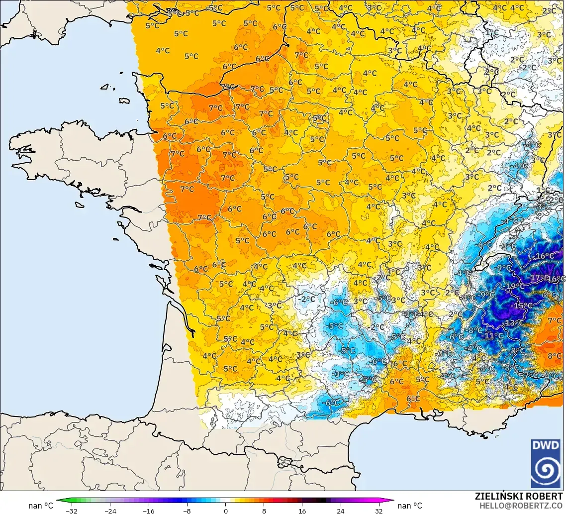 ICON Alemania 2 km modelo - Francia, Anomalía de temperatura a 850 hPa