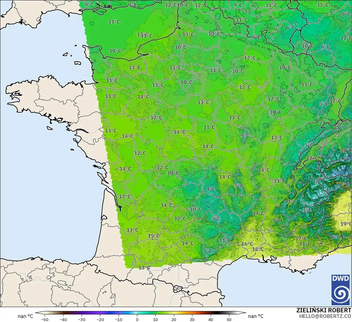 ICON Alemania 2 km modelo - Francia, Temperatura a 850 hPa