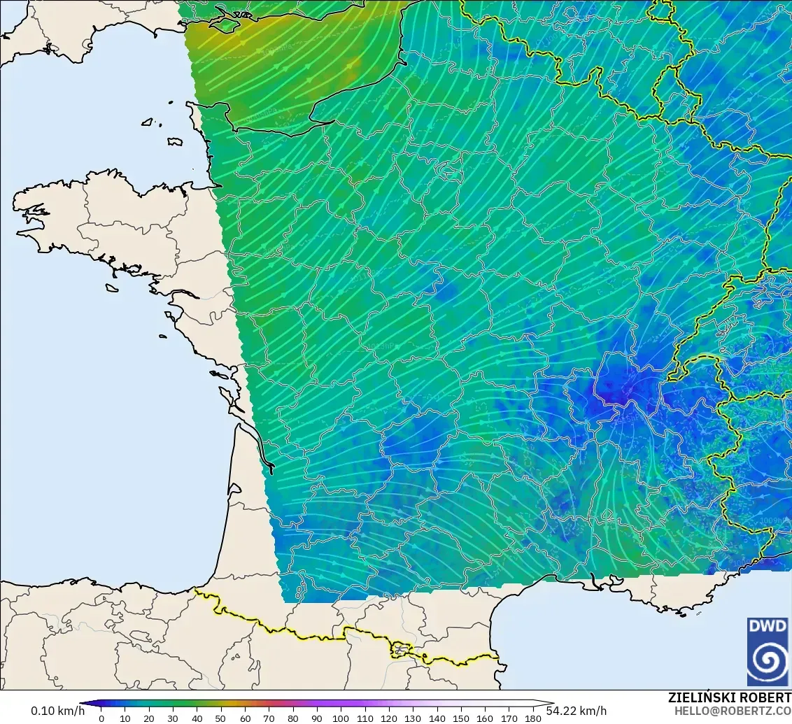 ICON Alemania 2 km modelo - Francia, Viento a 10 m