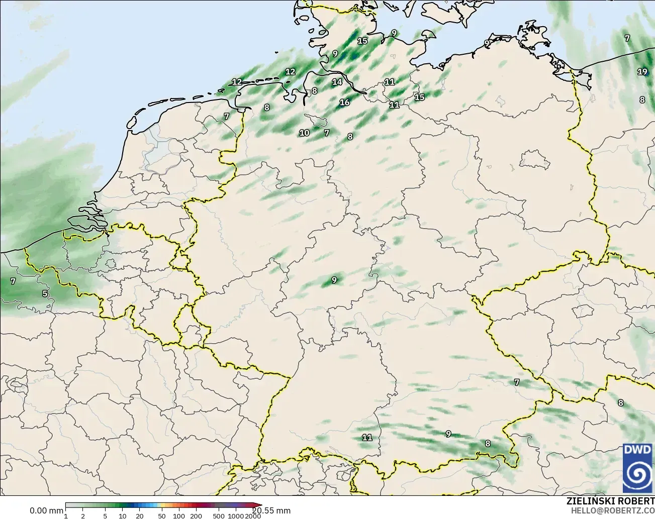 ICON Alemania 2 km modelo - Alemania, Acumulación de precipitación