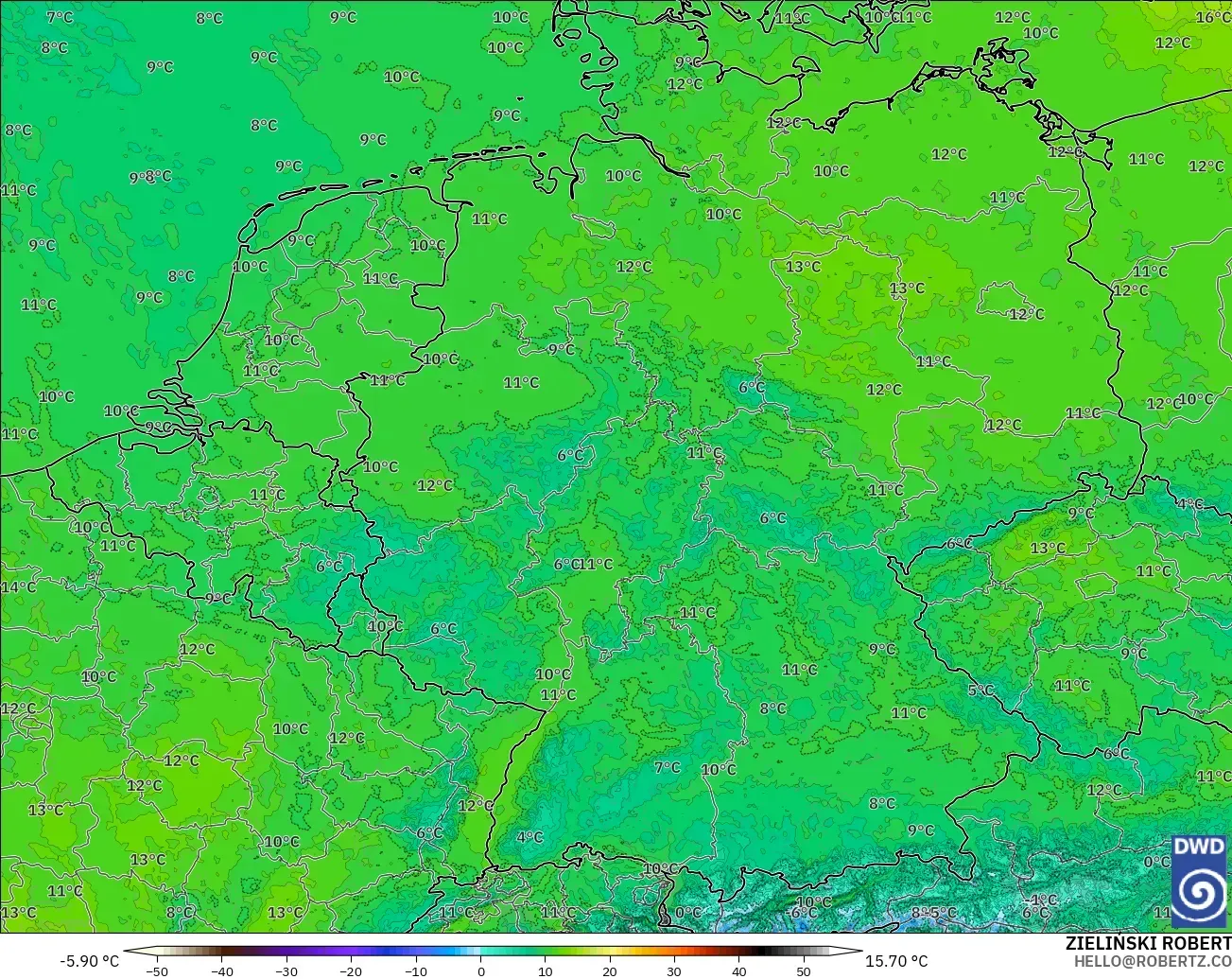 ICON Alemania 2 km modelo - Alemania, Temperatura a 850 hPa