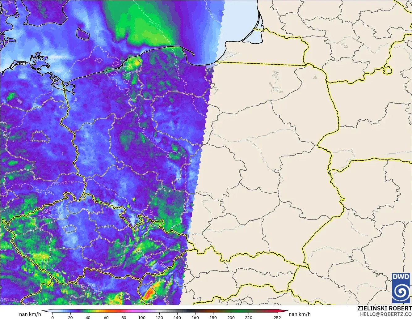 ICON Alemania 2 km modelo - Polonia, Ráfagas de Viento Máximas