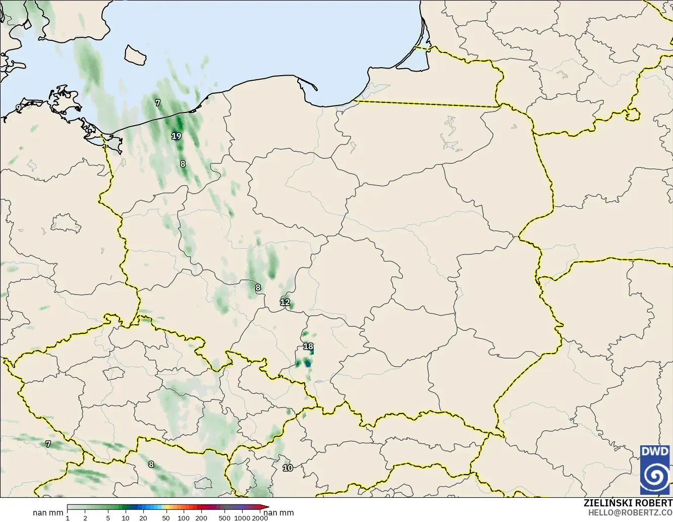 ICON Alemania 2 km modelo - Polonia, Acumulación de precipitación