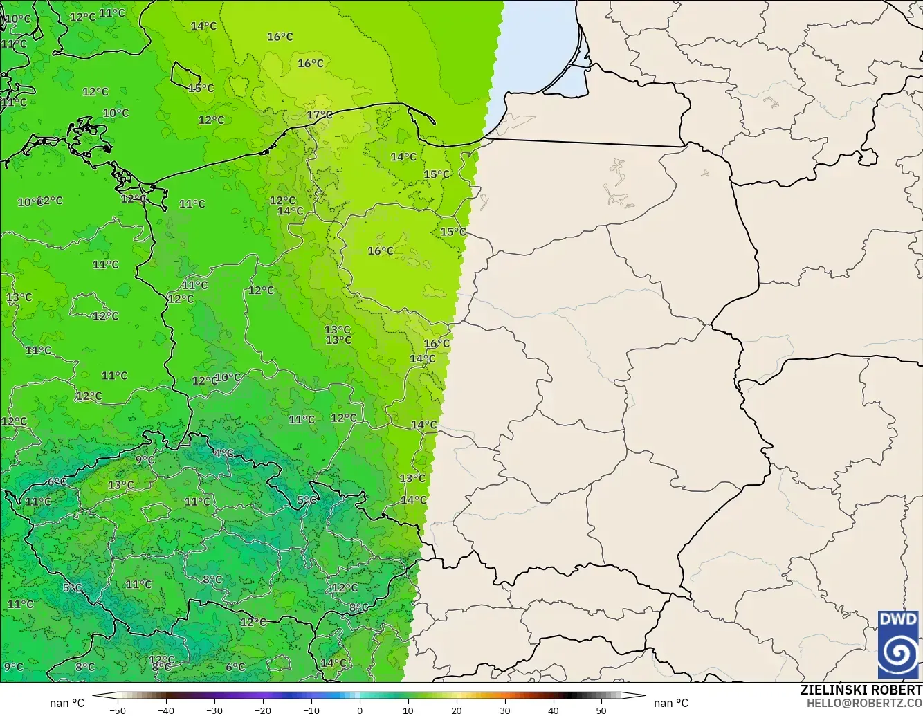 ICON Alemania 2 km modelo - Polonia, Temperatura a 850 hPa