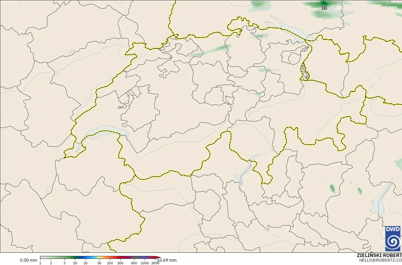 ICON Alemania 2 km modelo - Suiza, Acumulación de precipitación