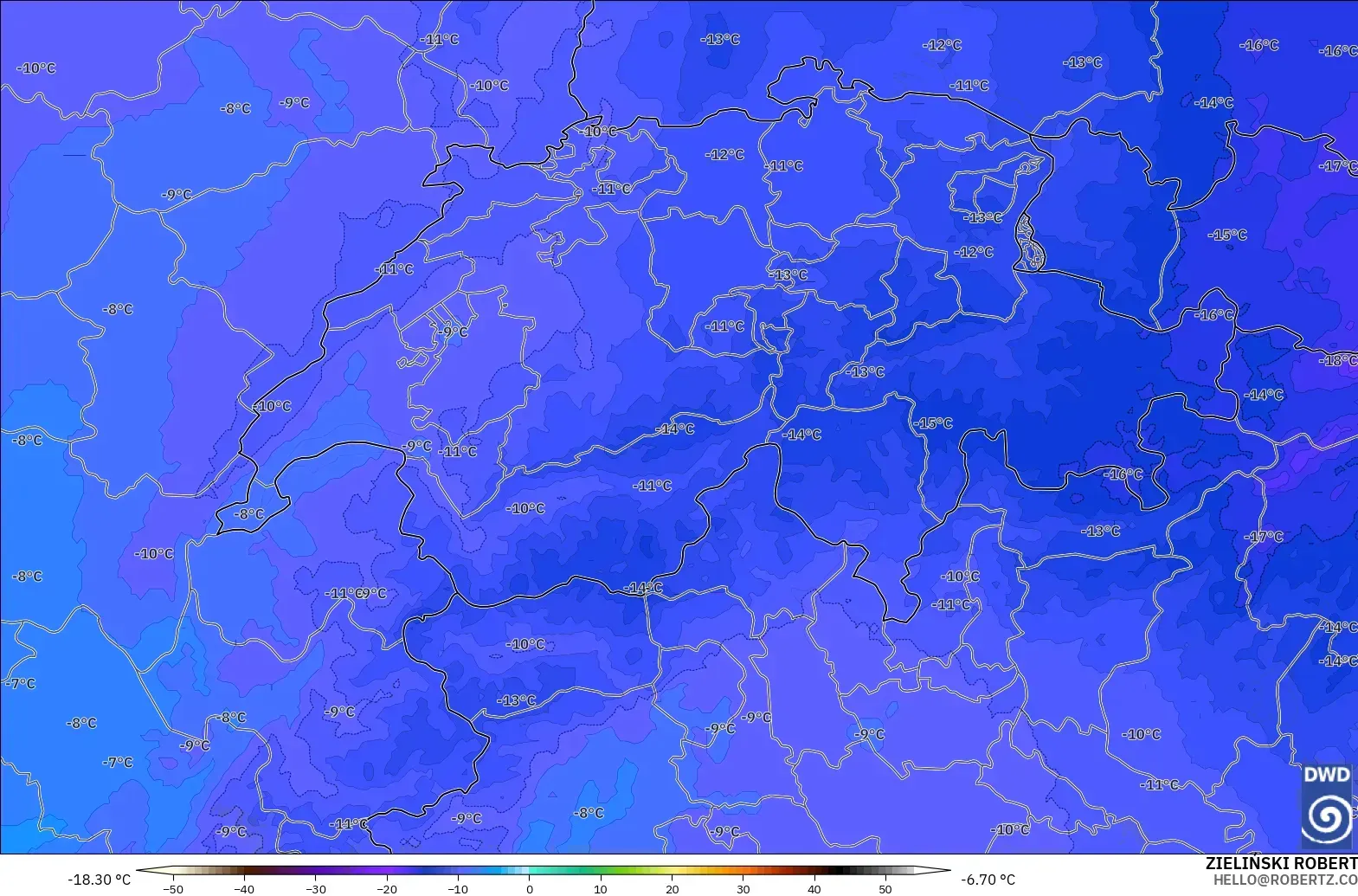 ICON Alemania 2 km modelo - Suiza, Temperatura a 500 hPa