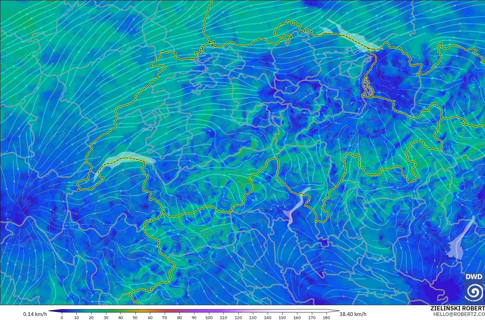 ICON Alemania 2 km modelo - Suiza, Viento a 10 m