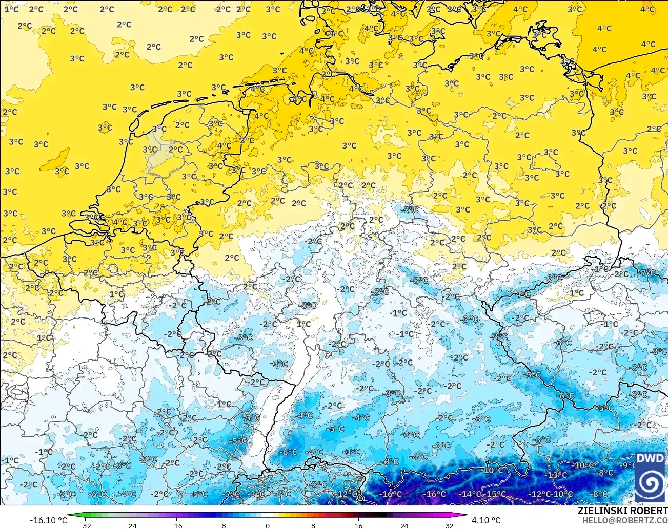 ICON Alemania 2 km modelo - Alemania, Anomalía de temperatura a 850 hPa