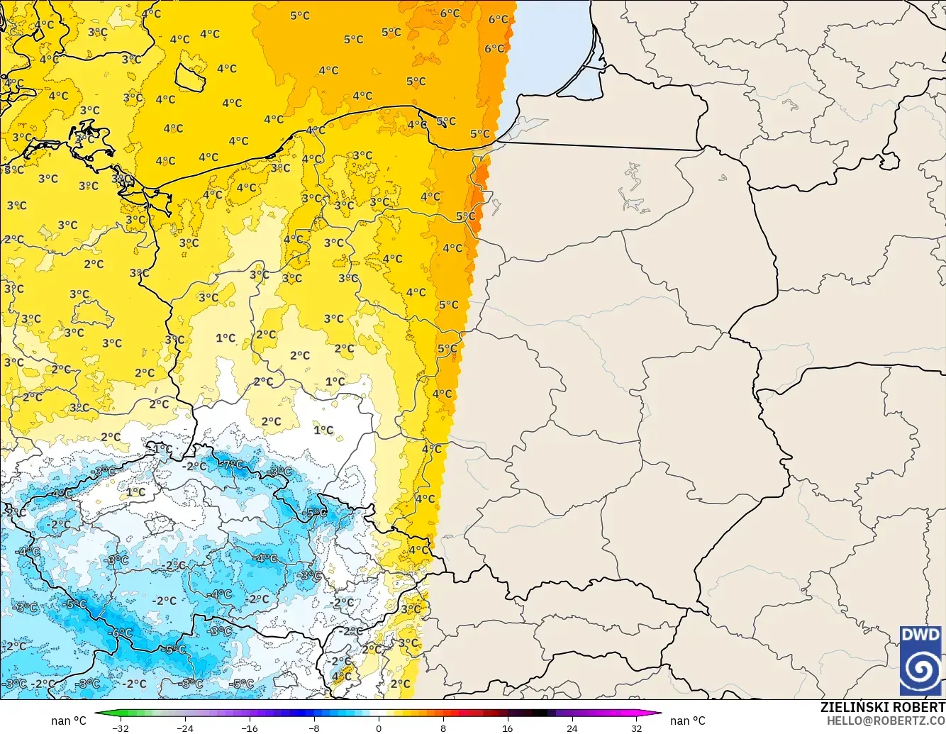 ICON Alemania 2 km modelo - Polonia, Anomalía de temperatura a 850 hPa