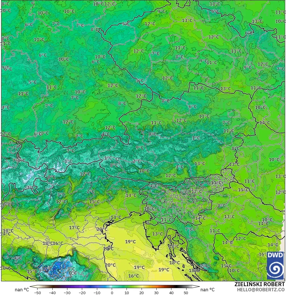 ICON Alemania 2 km modelo - Austria, Punto de rocío a 2 m