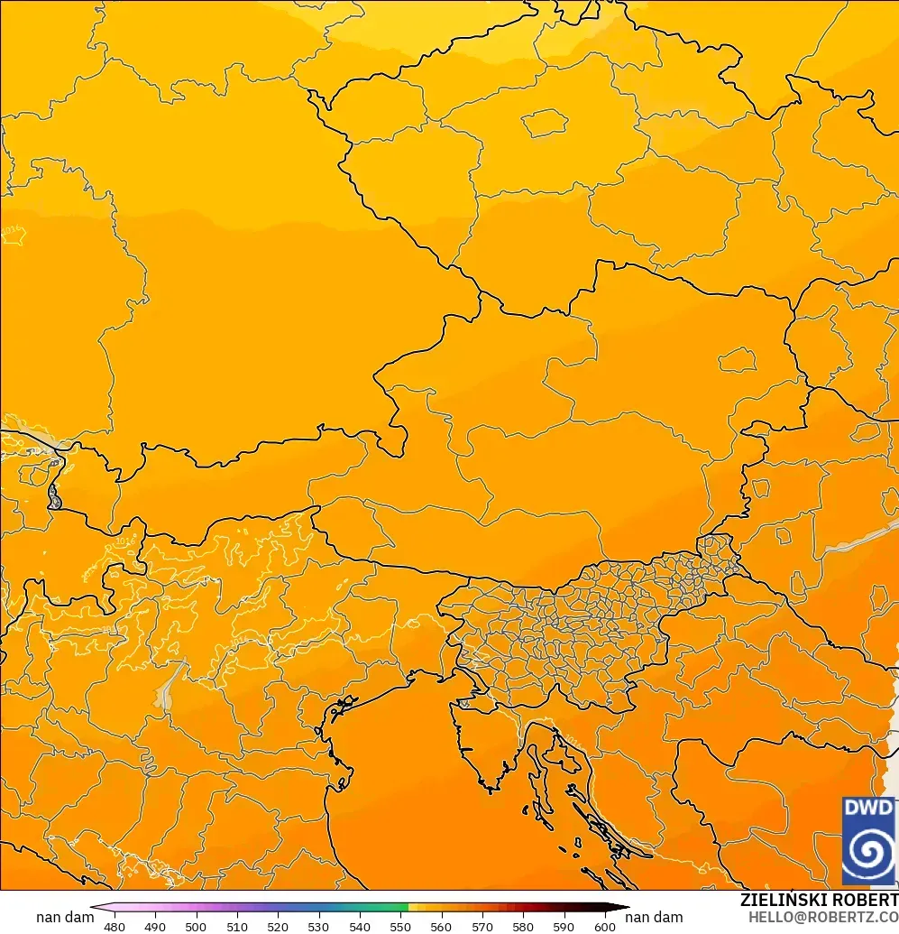 ICON Alemania 2 km modelo - Austria, Altura geopotencial a 500 hPa