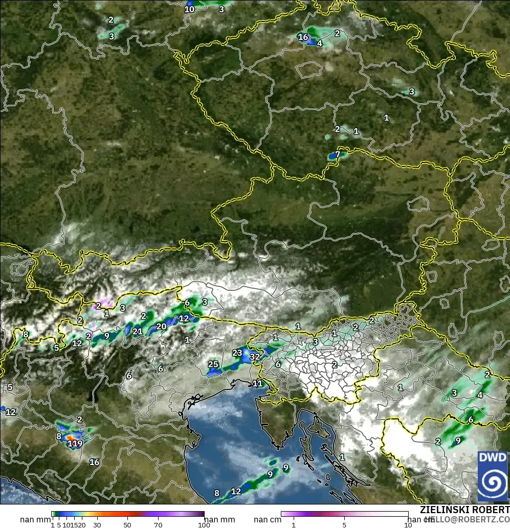 ICON Alemania 2 km modelo - Austria, Precipitación, nubes y presión