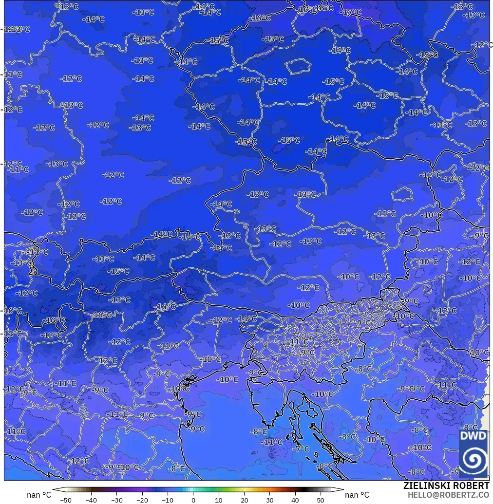 ICON Alemania 2 km modelo - Austria, Temperatura a 500 hPa