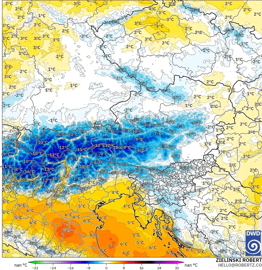 ICON Alemania 2 km modelo - Austria, Anomalía de temperatura a 850 hPa