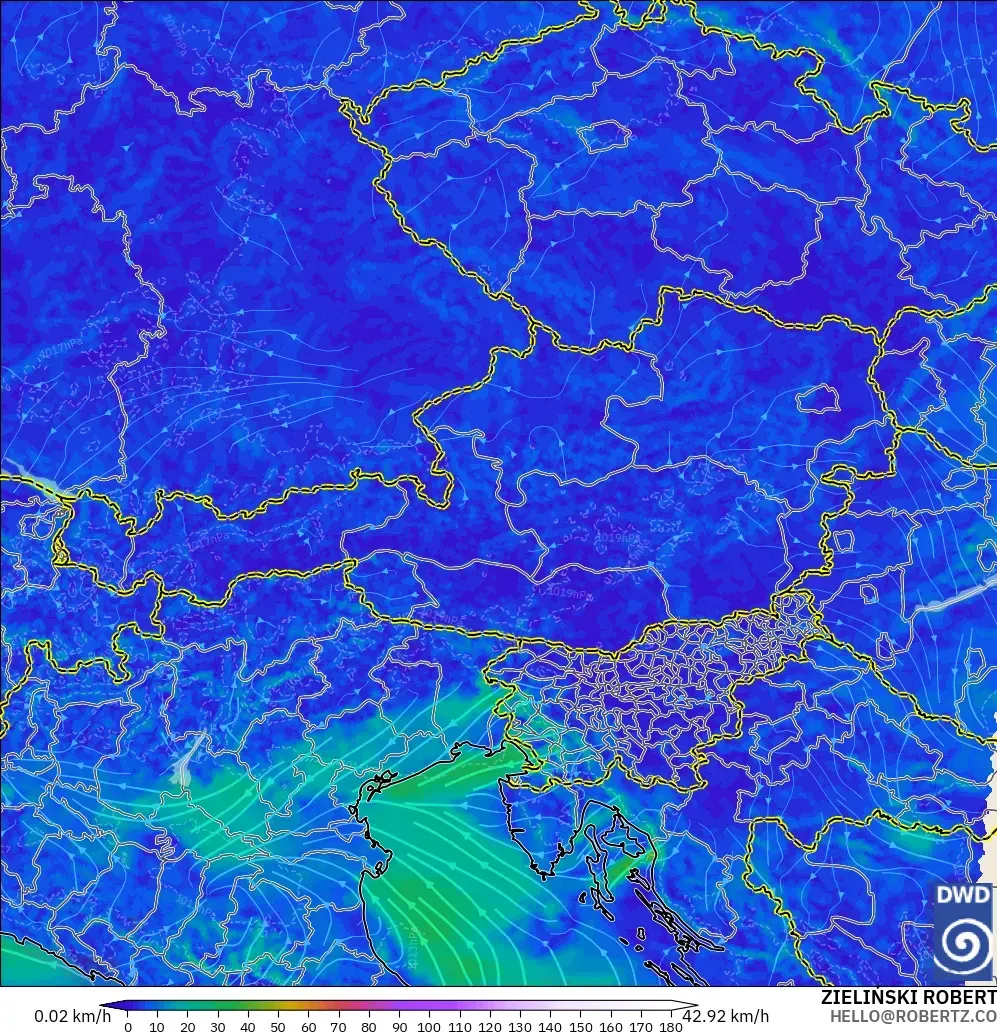 ICON Alemania 2 km modelo - Austria, Viento a 10 m