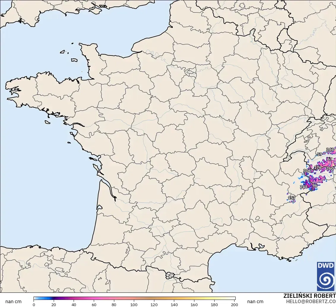 ICON Alemania 2 km modelo - Francia, Profundidad de nieve