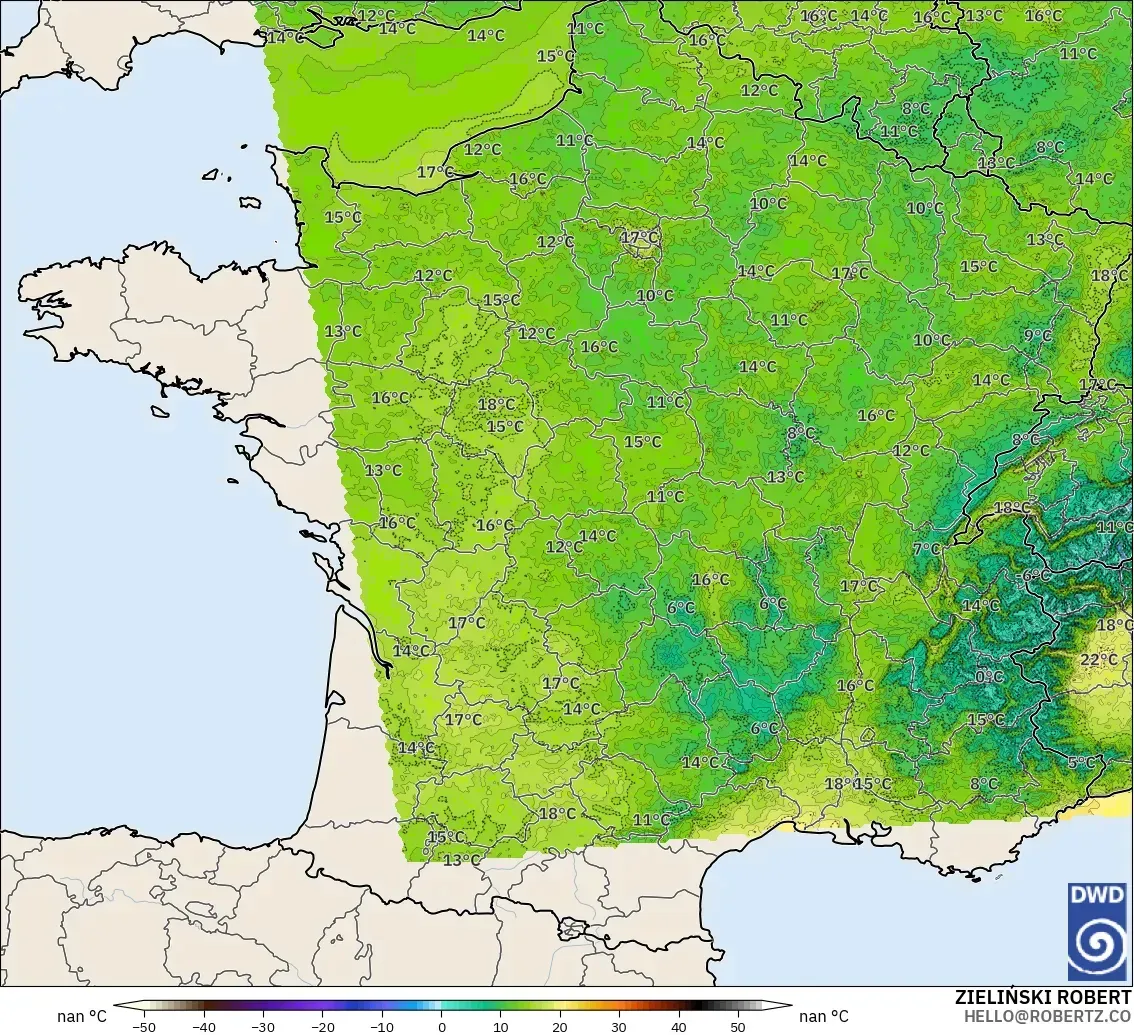 ICON Alemania 2 km modelo - Francia, Temperatura a 2 m